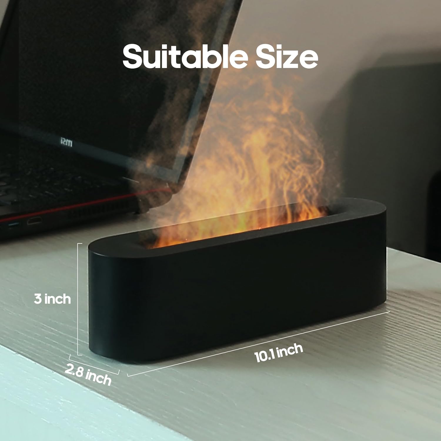 Portable Black Battery Operated Colorful Flame Aromatherapy Diffuser and Humidifier - Image 2