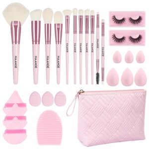 MAANGE 27 Pcs Premium Synthetic Makeup Brushes Kit, Foundation, Eye Shadow, Concealers, Blending Brush, Professional Makeup Tool Set, Gift for Women (Pink)