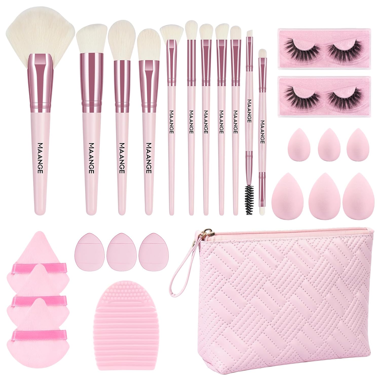 MAANGE 27 Pcs Premium Synthetic Makeup Brushes Kit, Foundation, Eye Shadow, Concealers, Blending Brush, Professional Makeup Tool Set, Gift for Women (Pink)