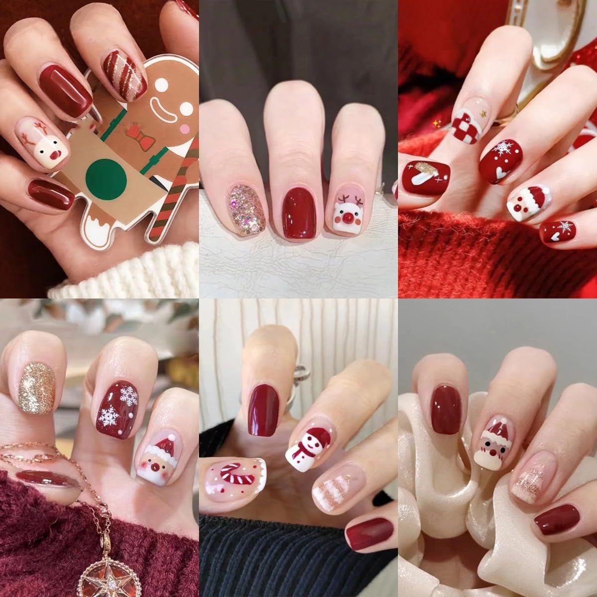144 Pcs Short Square Christmas Press on Nails with Elk and Snowflake Designs for Women - Image 2