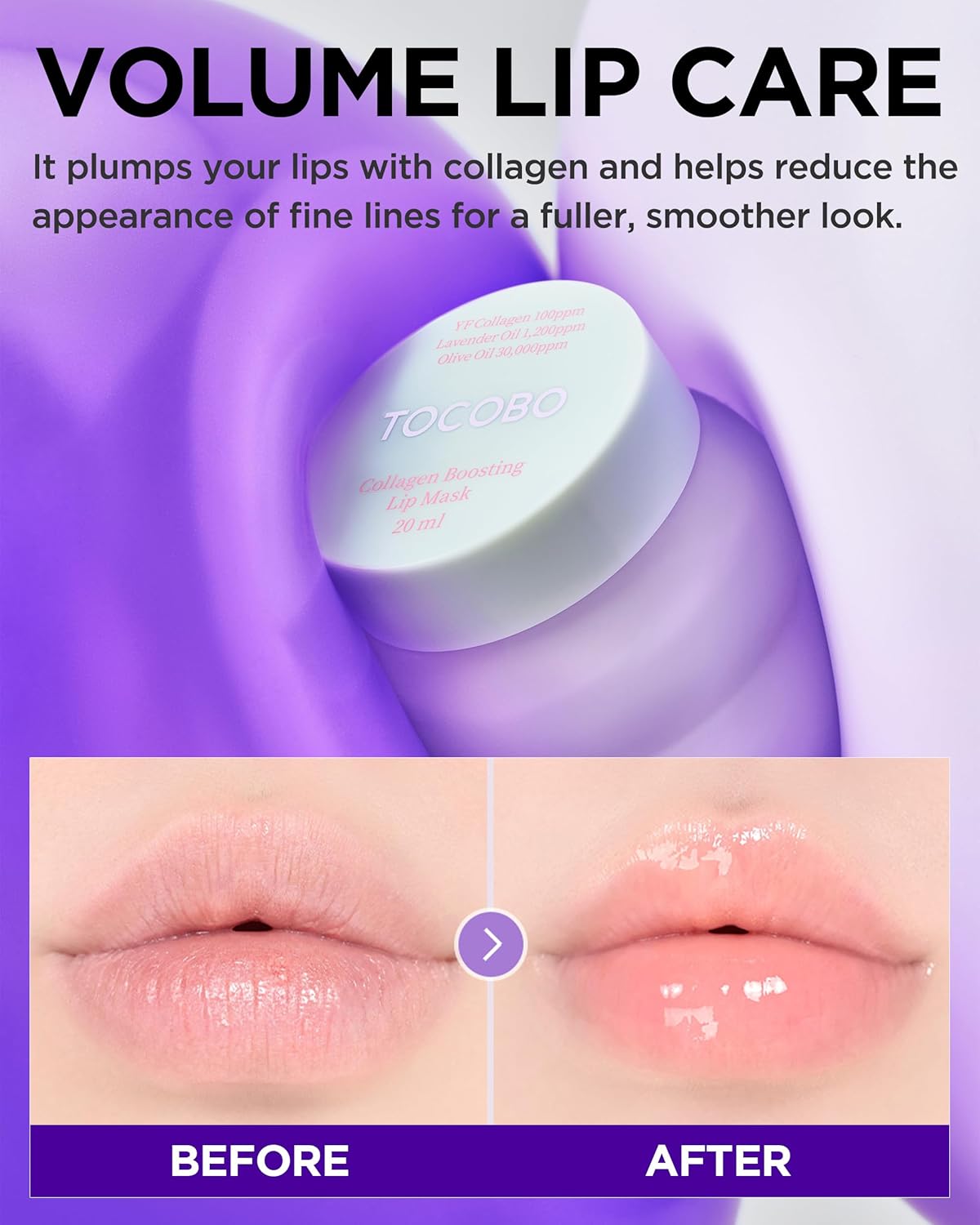 TOCOBO Collagen Boosting Overnight Lip Mask 0.5 oz with Olive Oil Lavender - Image 3