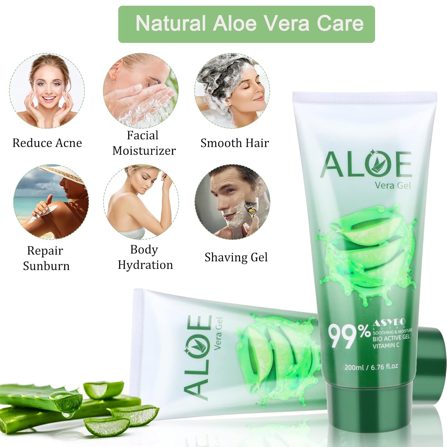 200ml 99% Organic Pure Aloe Vera Gel for Face and Body Sunburn Relief - Image 5