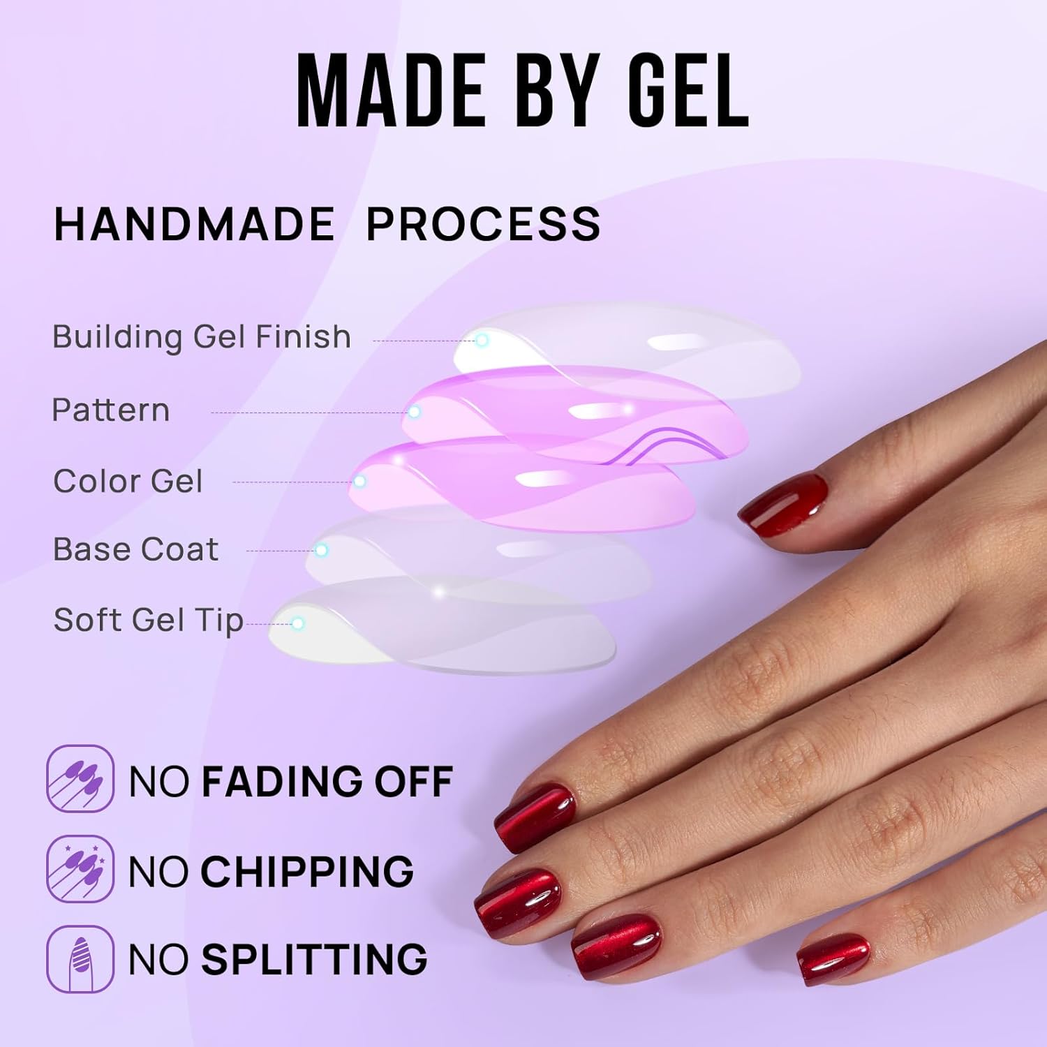 BTArtbox Red Cat Eye Square Short Press On Nails Kit, 30 Glossy Reusable Tips in 15 Sizes - Image 7