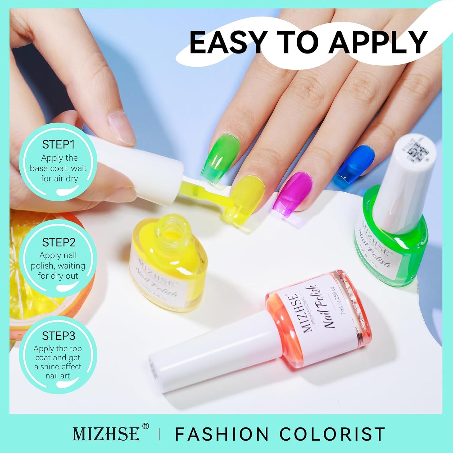 MIZHSE Quick Dry Neon Nail Polish Set for Women 5 Vibrant Colors - Image 7