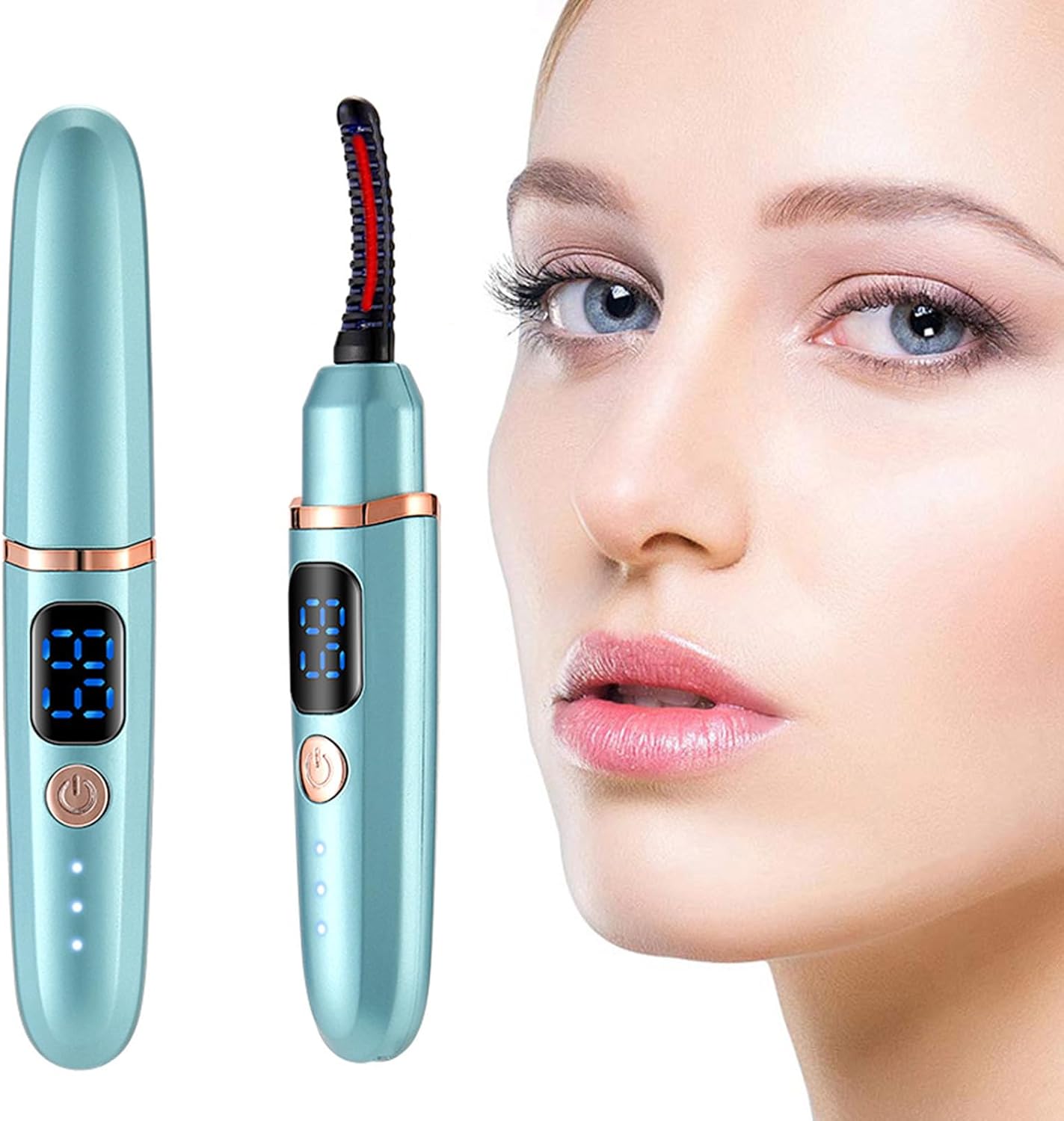 Heated Eyelash Curlers, Electric Eyelash Curler 3 Temperature Modes LED Display USB Rechargeable Heated Lash Curler, Natural Curling 24H Long Lasting for Women Makeup Tools, Green