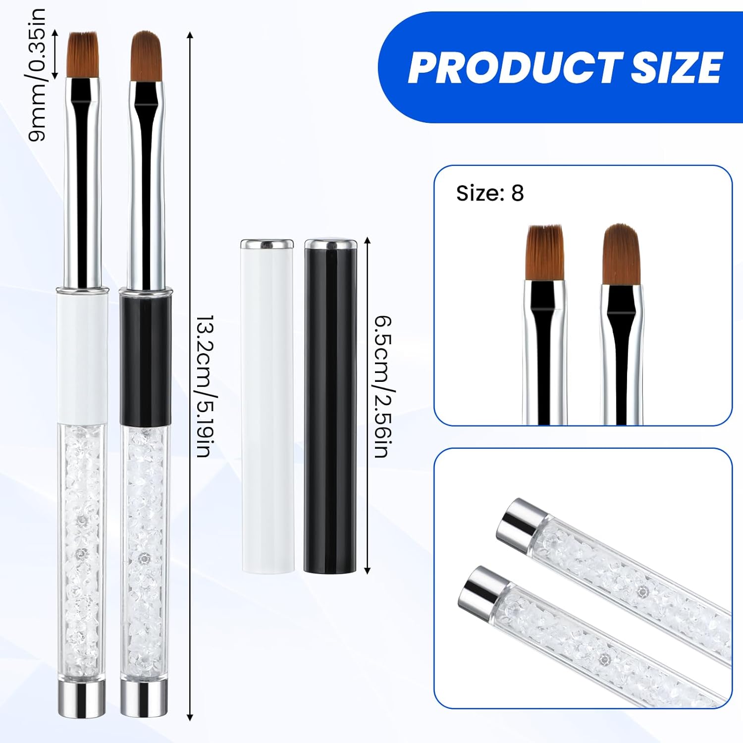 2 Piece 15cm Builder Gel Nail Art Brush Set with Lid and Rhinestone Handle - Image 2