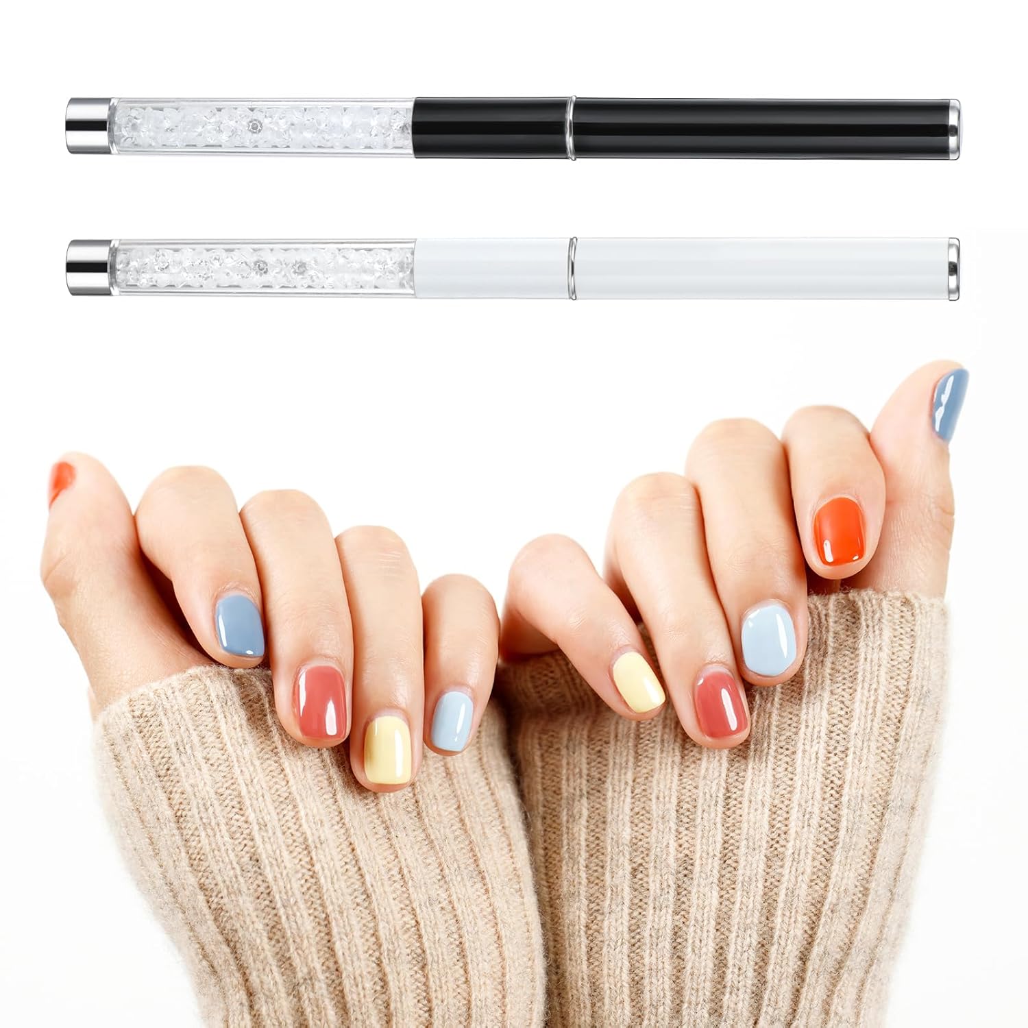 2 Piece 15cm Builder Gel Nail Art Brush Set with Lid and Rhinestone Handle - Image 3
