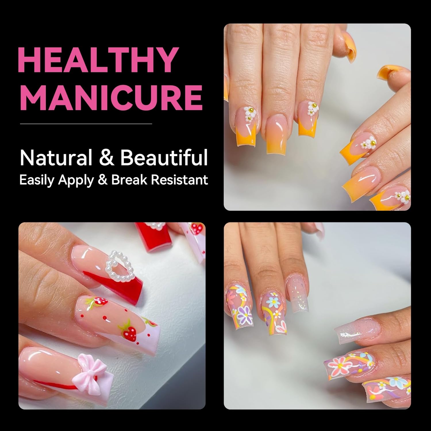 UNA GELLA Medium Square Nail Tips 216 Pcs Clear Half Cover Gel Nails for DIY Salon - Image 2