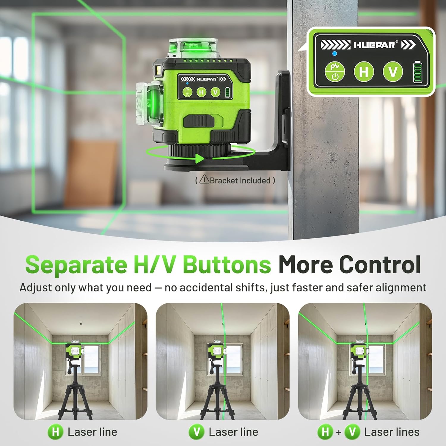 HUEPAR 360° 3D Green Laser Level with LCD Screen and Magnetic Bracket - Image 5