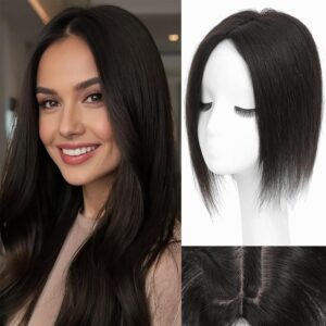 Hair Toppers for Women Real Human Hair, 12 Inch 360° 3D Upgrade Middle Part Toppers for Women with Thinning Hair (Natural Black)