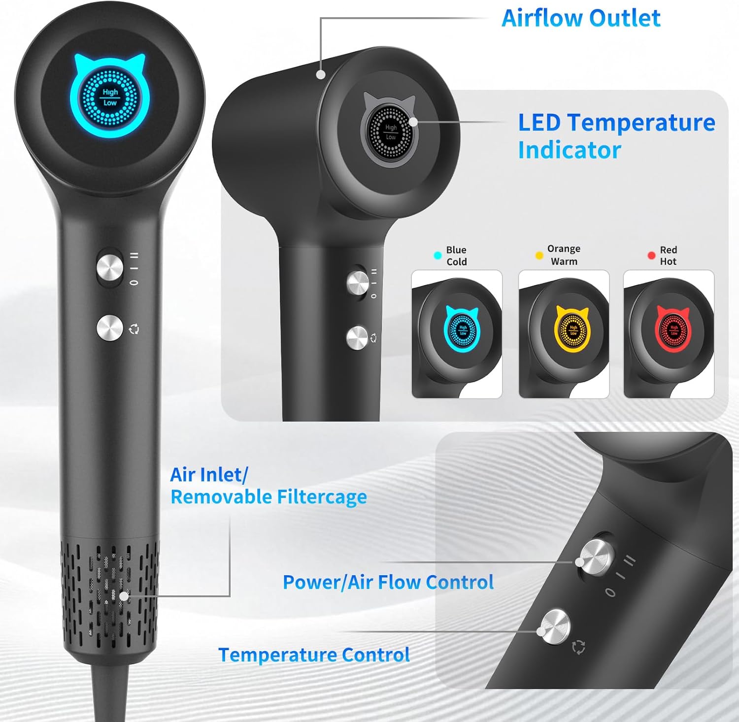 BQSS Plasma Hair Dryer 110000rpm with LED Display for Women, Portable Design - Image 2