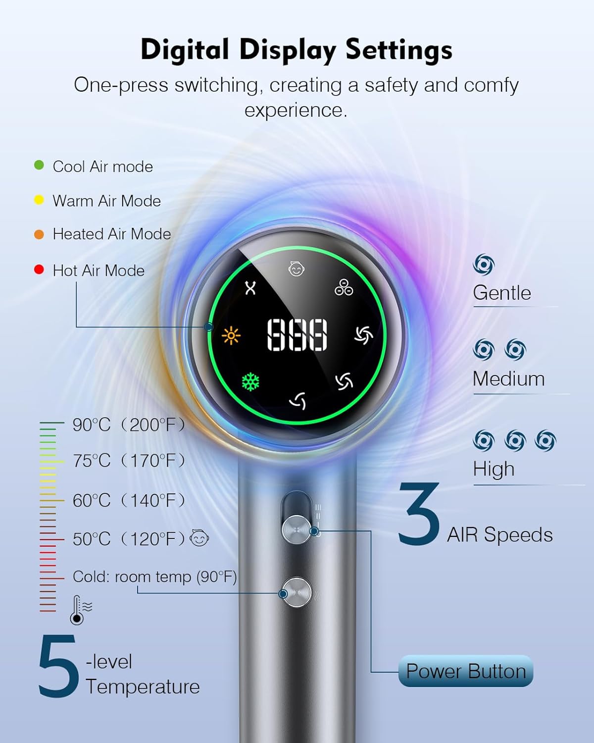 Hair Dryer, Blow Dryer with 200 Million Negative Ionic, 160000 RPM High Speed Low Noise Thermo-Control Professional Hair Dryer with Diffuser and Nozzle,Portable Hair Blow Dryer for Home Travel - Image 2