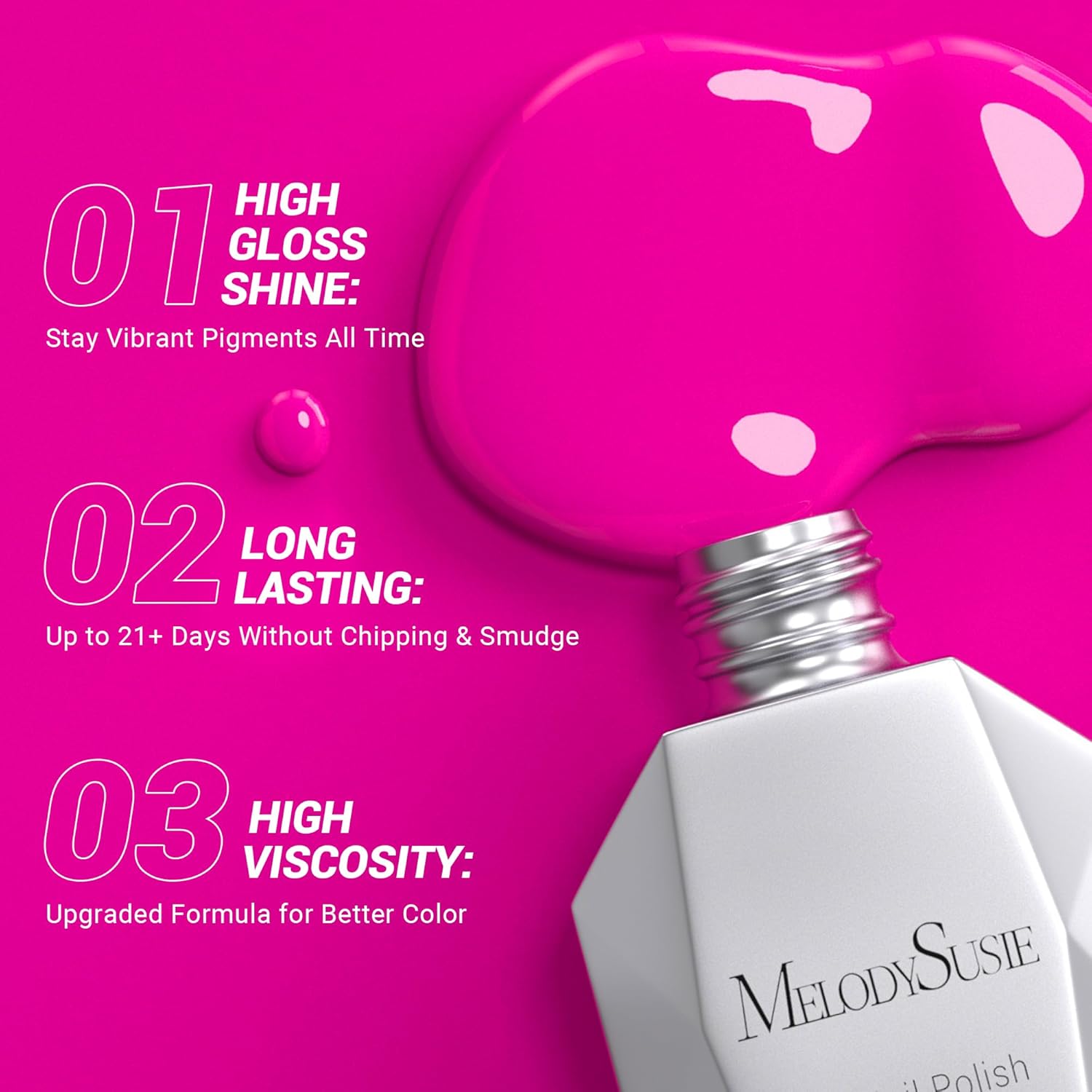 MelodySusie 0.5oz Thick Neon Pink Gel Nail Polish for DIY Manicures - Image 3