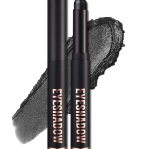 Erinde Shimmer Cream Eyeshadow Stick, Long Lasting Metallic Eye Shadow Sticks, Waterproof Creamy Glitter Eyeshadow Pencil, High Pigmented Blendable Neutral Eye Makeup, 24 Midnight Black Shimmer