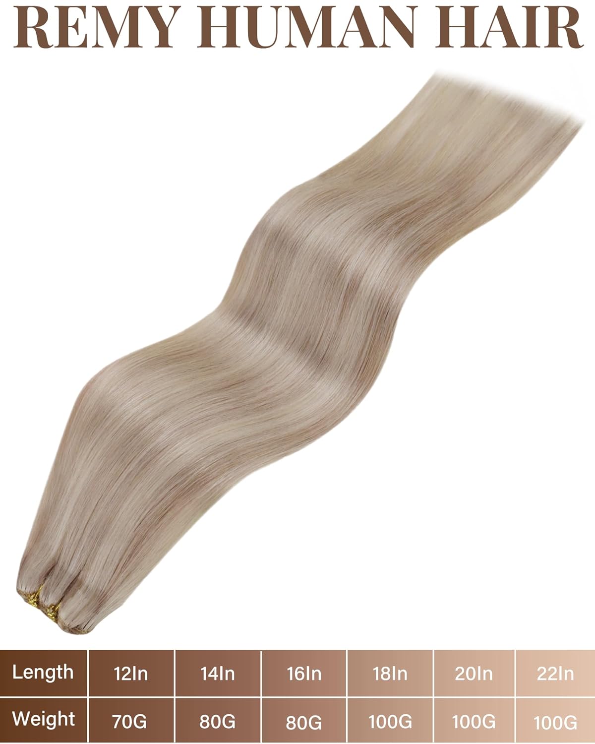 Hetto 12 Inch Ash Blonde Highlights Sew-In Human Hair Extensions 70g - Image 4