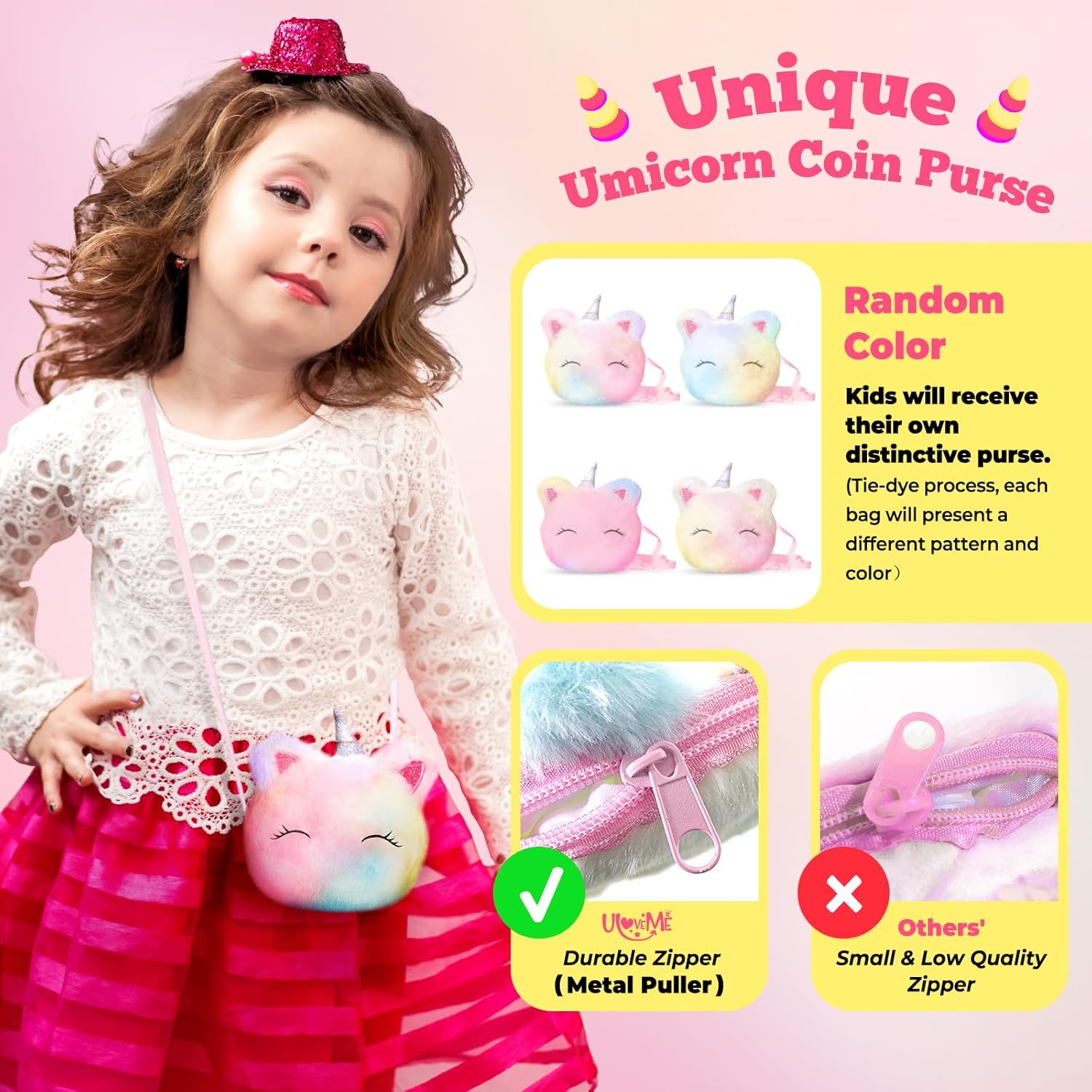 ULOVEME Washable Kids Makeup Set for Girls 4-6 with Rainbow Coin Purse 5.5x5.25in - Image 2