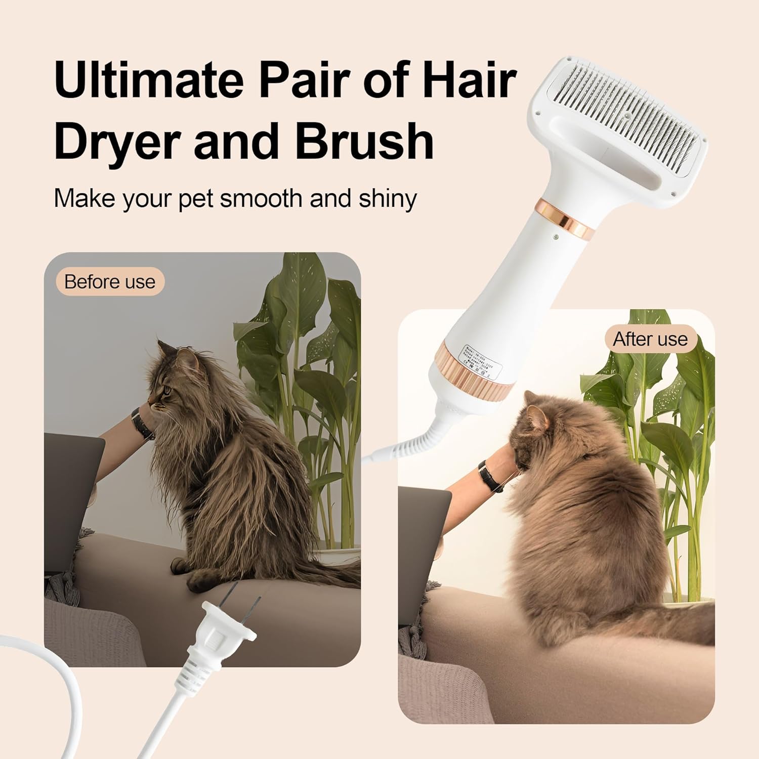 Portable 2-in-1 Dog Grooming Dryer and Brush, 300 Watts, 3-Speed Settings, Low Noise Operation - Image 6