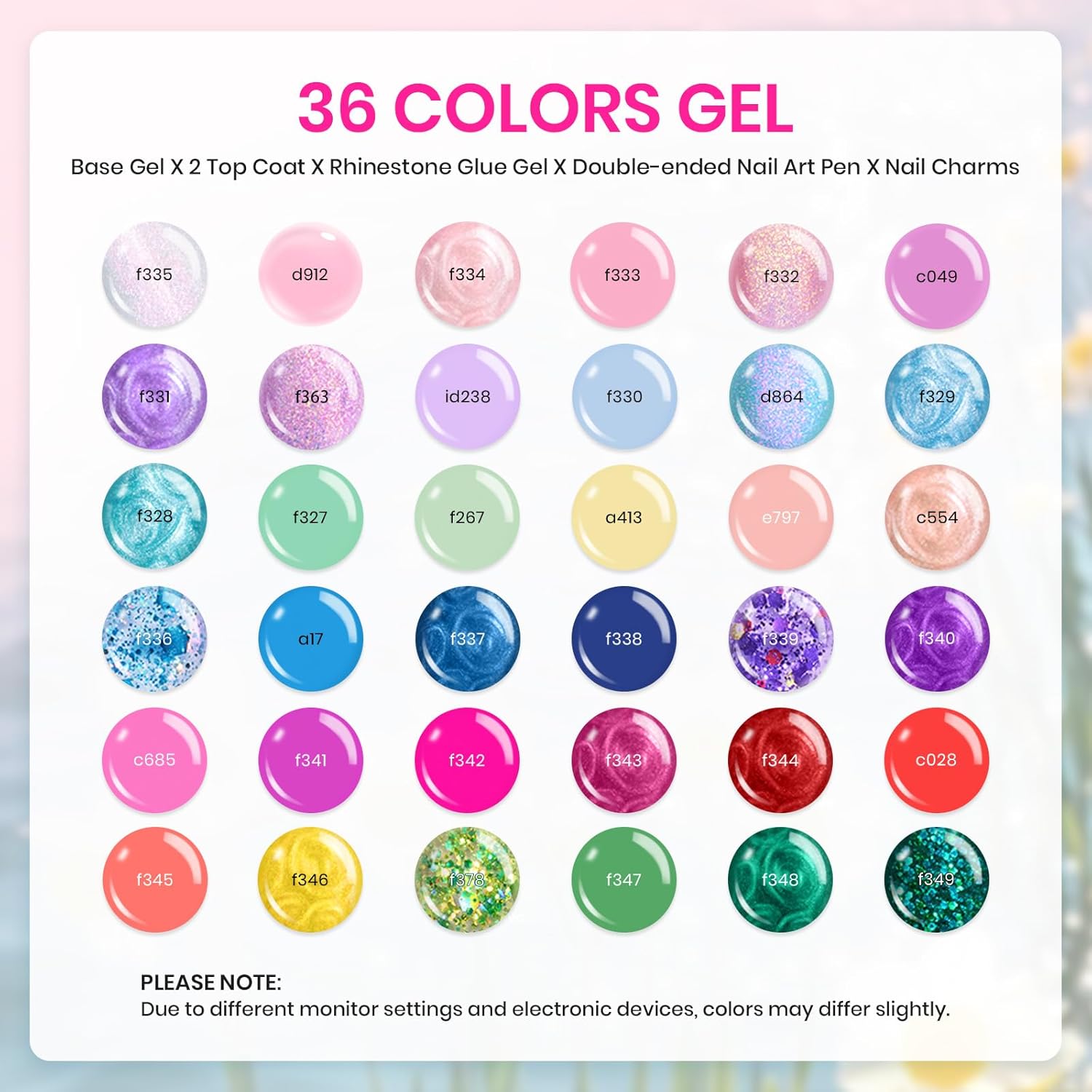 Beetles 42 Piece Summer Gel Nail Polish Kit with UV Colors and Rhinestones - Image 2