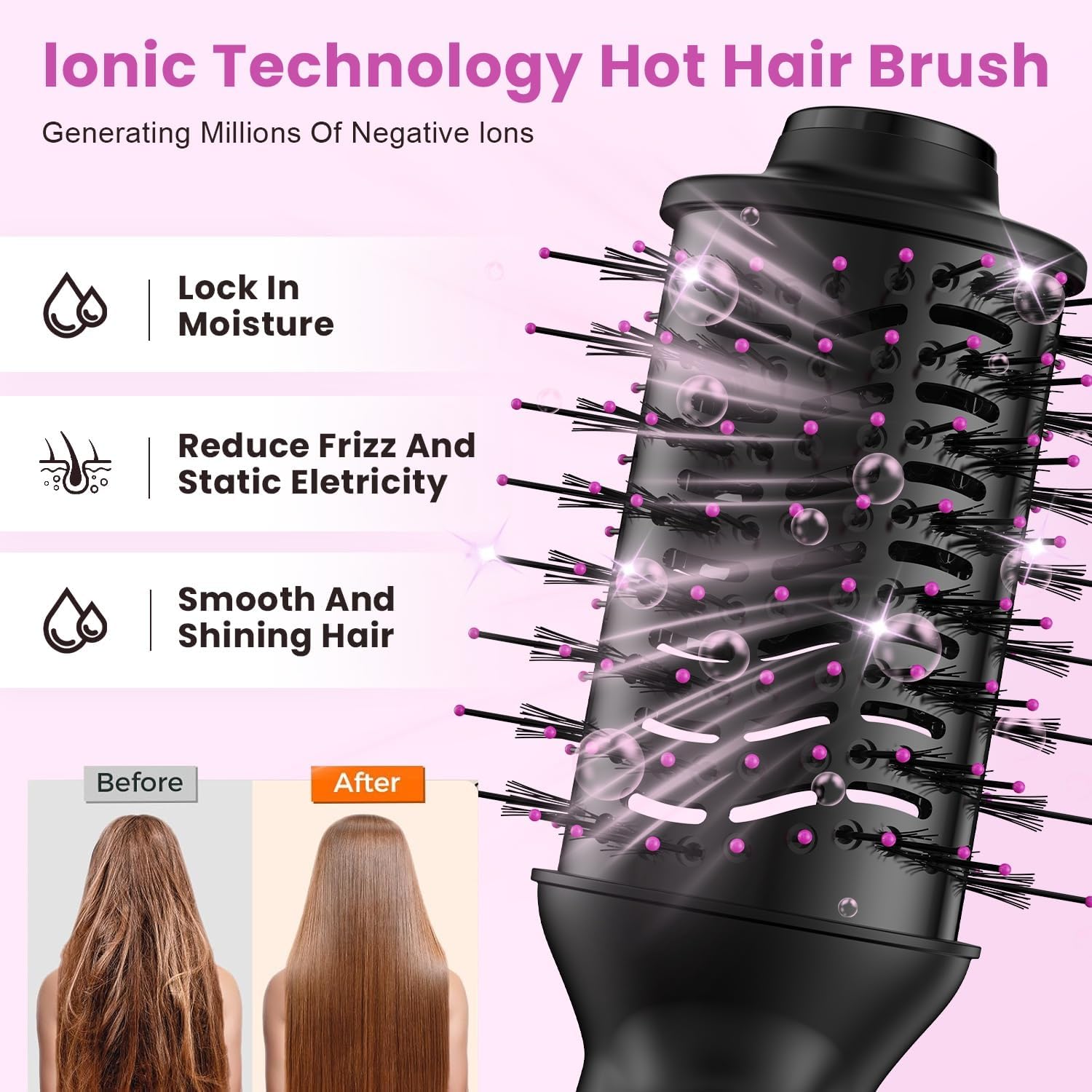 Dual Voltage Mini Hair Dryer Brush 120V-240V Anti-frizz Volumizer with UK/EU Plug - Image 7