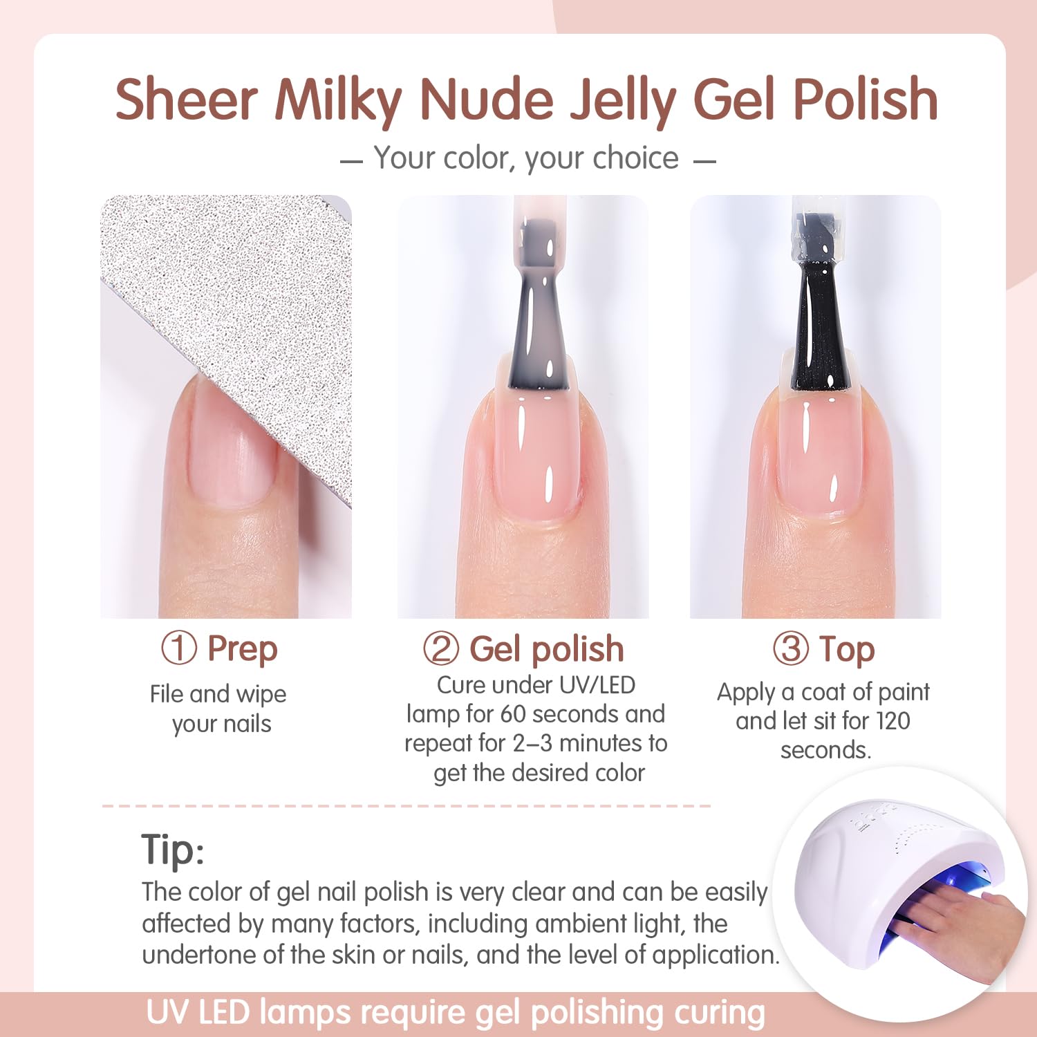 Jelly Nude Gel Nail Polish Set 6 Neutral Sheer Colors for DIY Manicure - Image 7