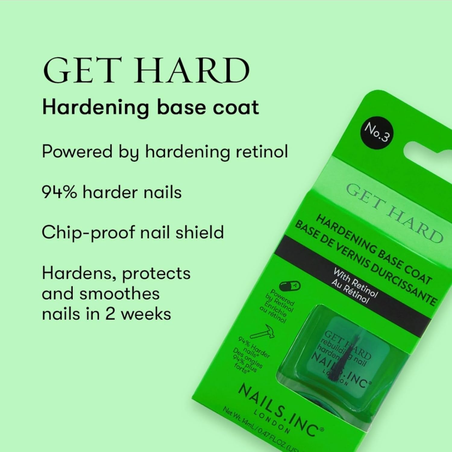 Nails Inc Get Hard Strengthening Base Coat with Retinol for Strong Nails 0.47 Fl Oz - Image 3
