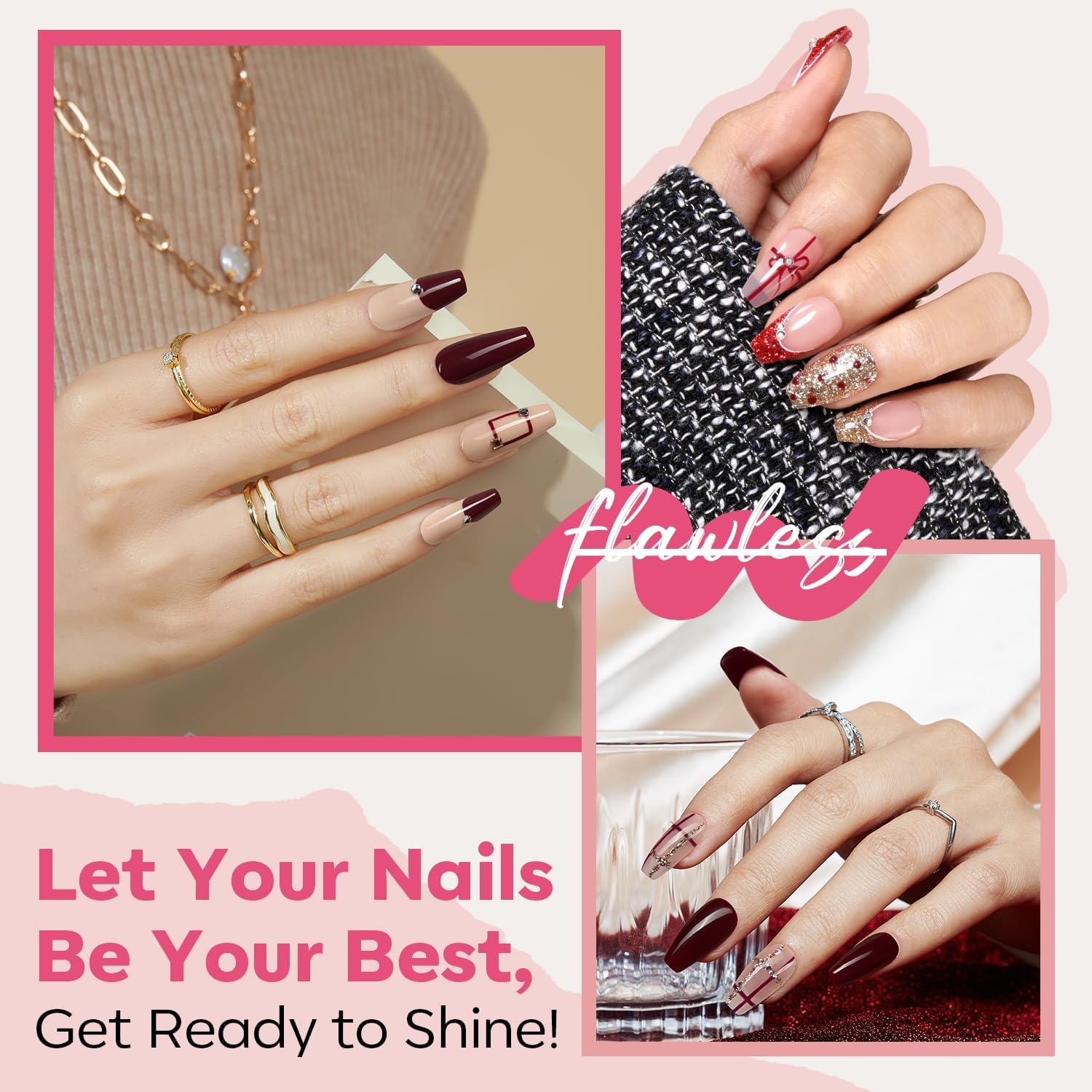 Modelones 6-Color Mini Nail Polish Set Red Nude Gold Glitter Quick Dry for DIY Manicure - Image 2