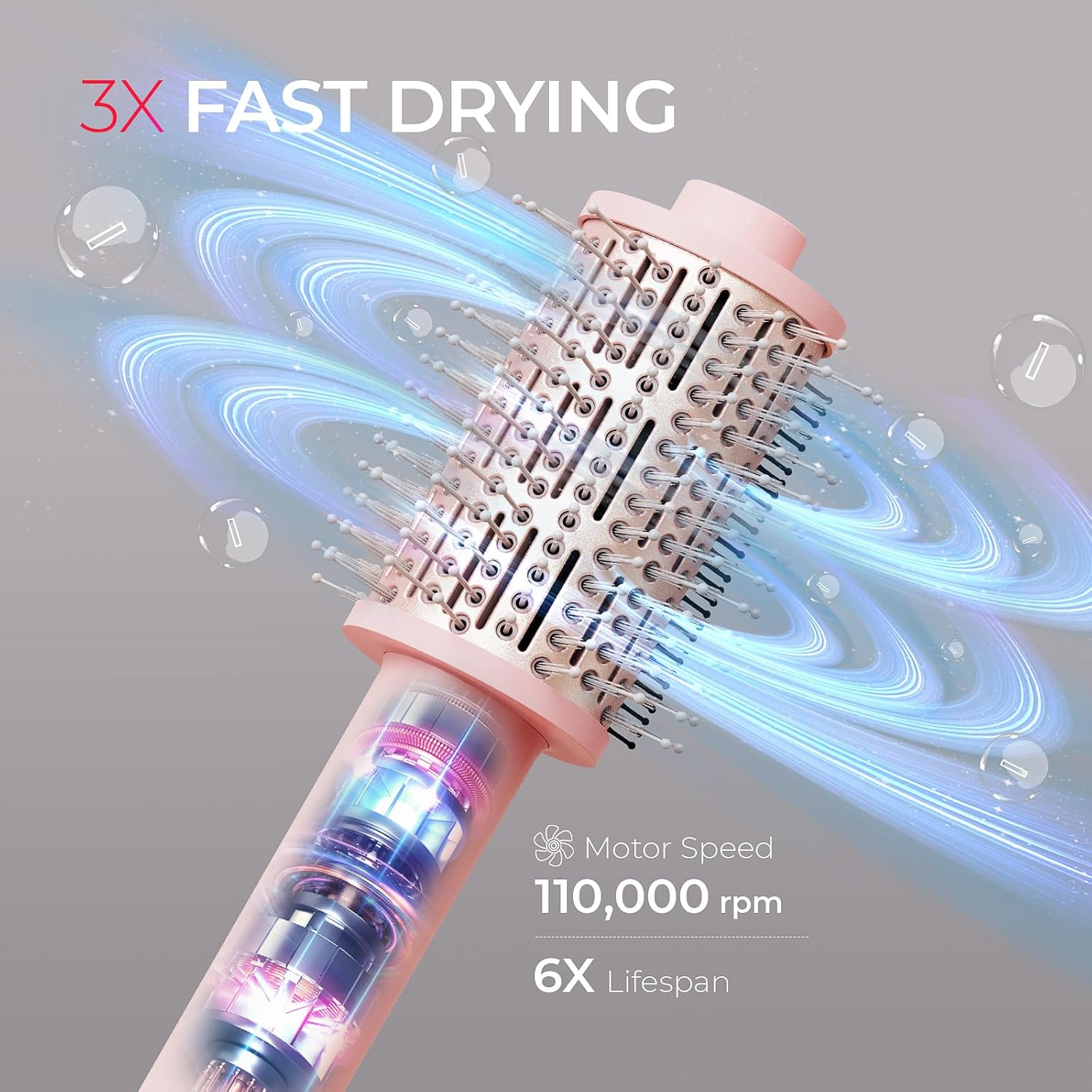 TYMO 3.0 Pink 5-in-1 Lightweight Ionic Hair Blow Dryer Brush with Smoothing Comb - Image 2