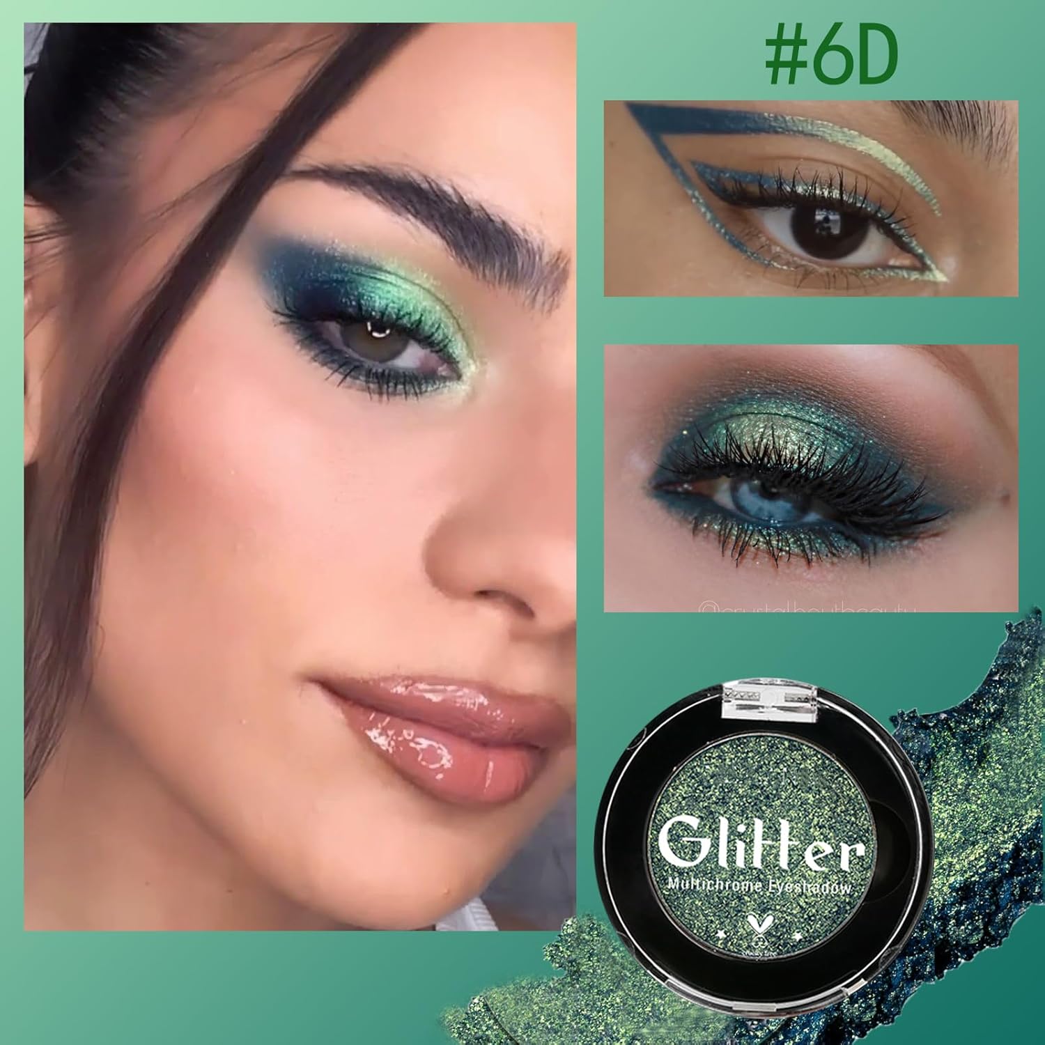 BEUSELF Travel Size 6-Color Glitter Multichrome Emerald Green Eyeshadow Palette, Highly Pigmented Cream - Image 4
