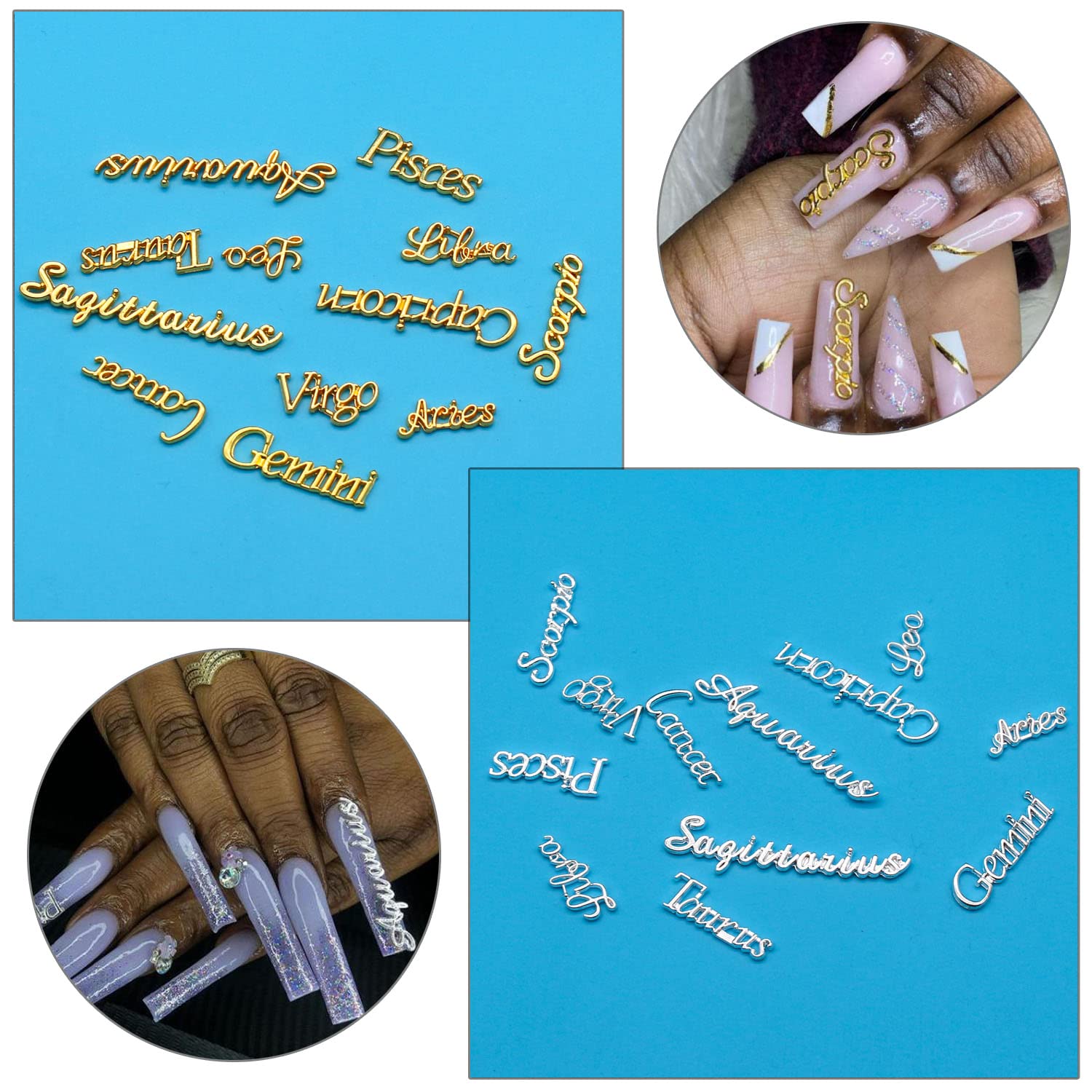 WOKOTO 120Pcs Gold 3D Zodiac Charms for Acrylic Nail Art Jewelry Creation - Image 6