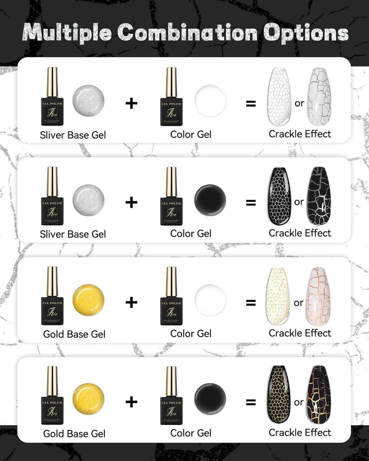 3D Crackle Gel Nail Polish Kit 2PCS Silver Base White Crackle Glue - Image 3