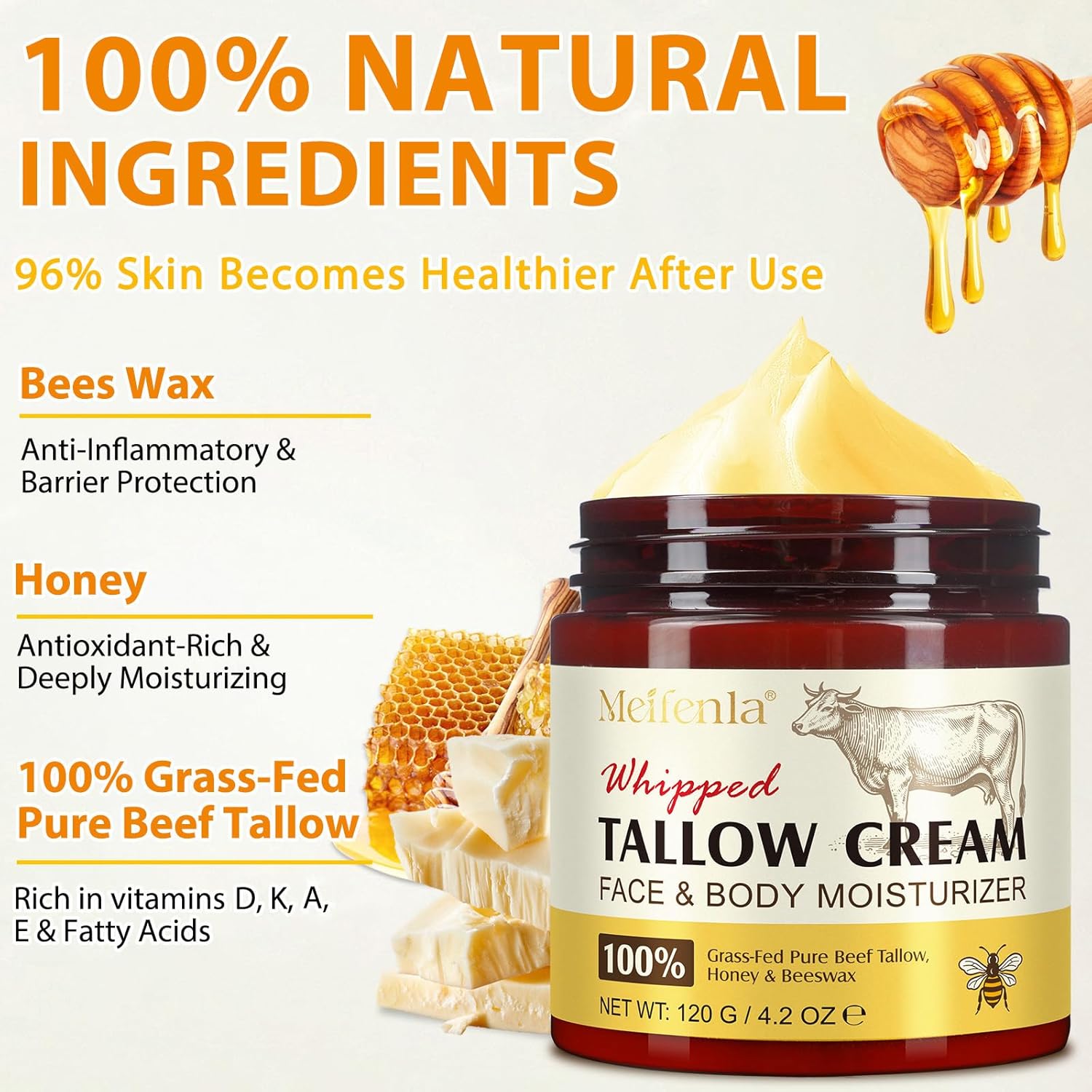 Pure Organic Beef Tallow Moisturizer Balm for Face and Skin, 4.2 Oz - Image 7