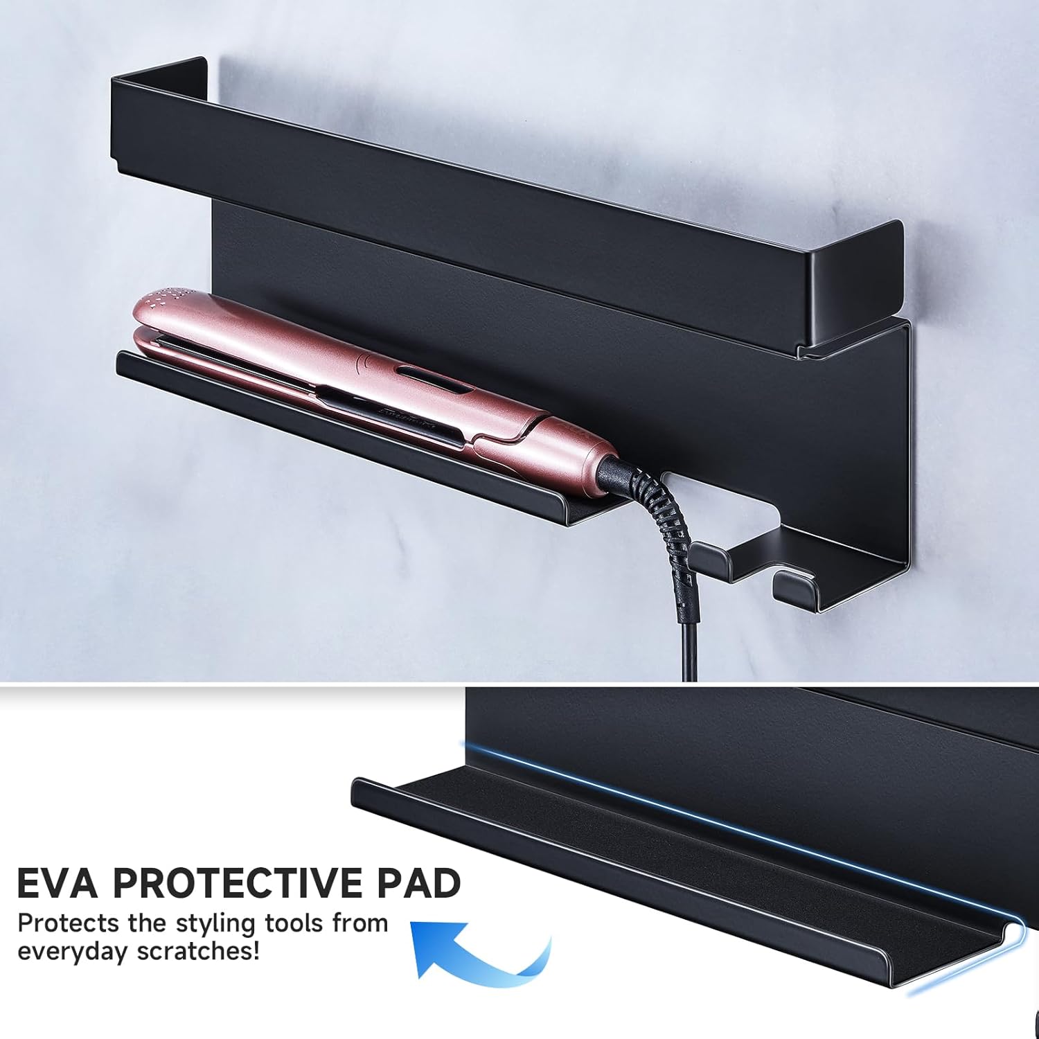Black Wall-Mounted Hair Tool Organizer for Curling Iron and Hair Dryer Accessories - Image 3