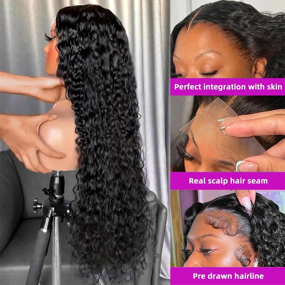 34 Inch Deep Wave HD Lace Front Wig Curly Human Hair Pre-Plucked - Image 3