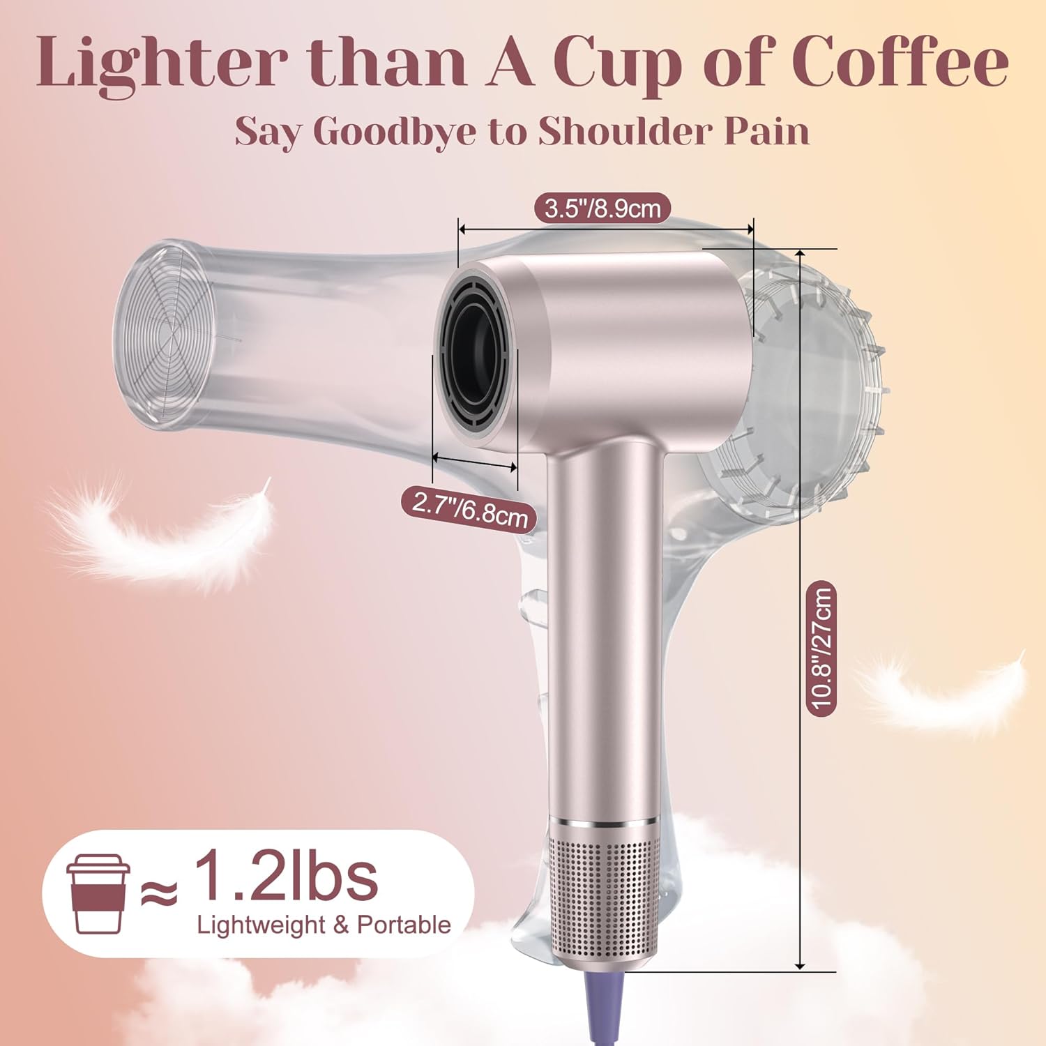 Blunova Professional Ionic Hair Dryer, 110,000 RPM, Lightweight Travel Gift Set, Curly Hair Diffuser Included - Image 5