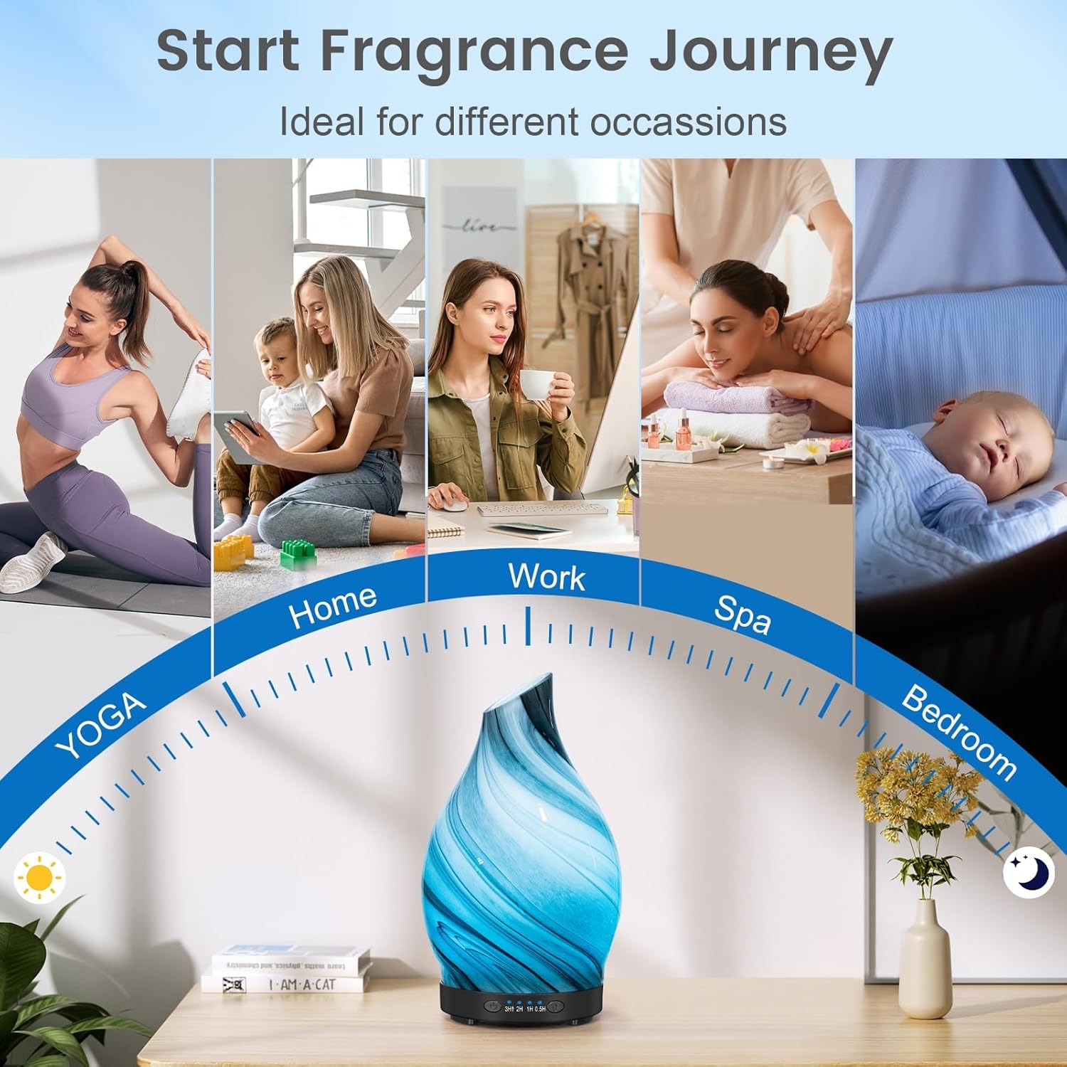 120ML Glass Essential Oil Diffuser, 7 LED Colors, Timer Function, Auto Shut-Off - Image 6
