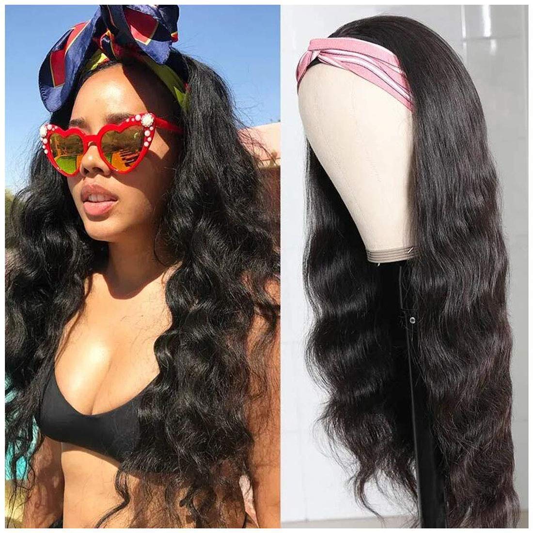 Beauty Forever 24 Inch Body Wave Human Hair Headband Wig 150% Density with Pre-attached Scarf - Image 2