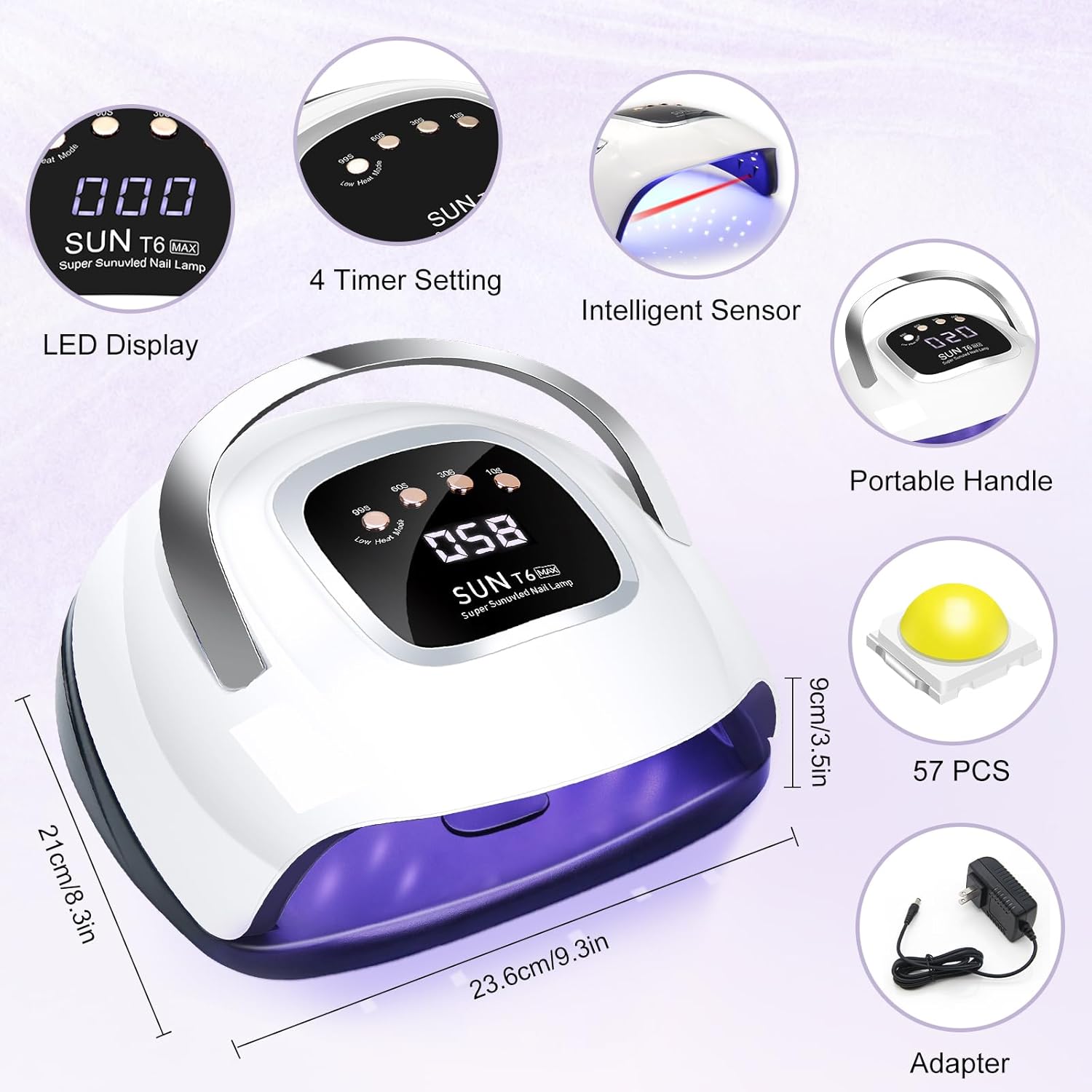 LKE 220W UV LED Nail Lamp for Gel Polish Curing, 4 Timers, Auto Sensor - Image 2