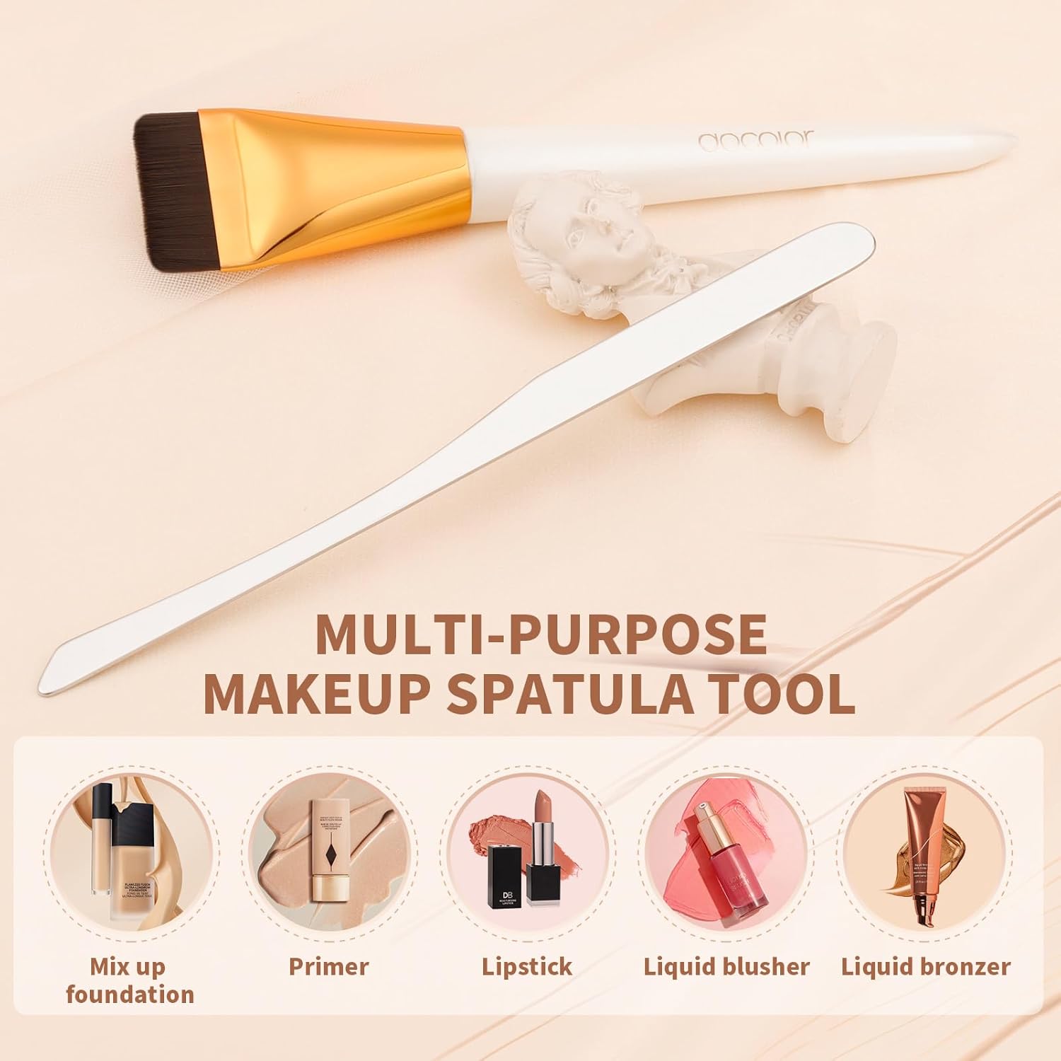Docolor 2-Piece Foundation Brush and Makeup Spatula Set for Cream Liquid Makeup - Image 2