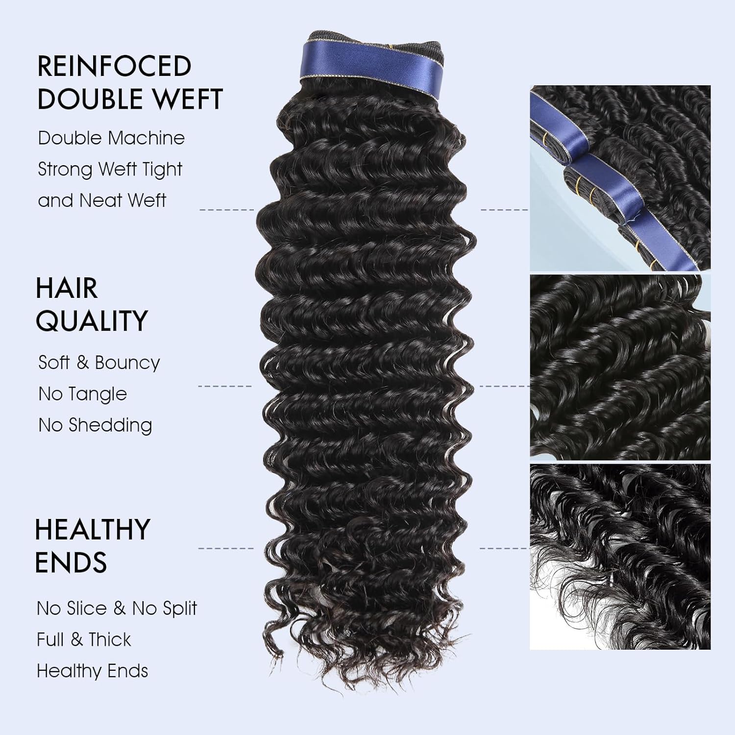 Deep Wave Curly Human Hair Bundles 20 22 24 Inch 3 Set Natural Black - Image 2