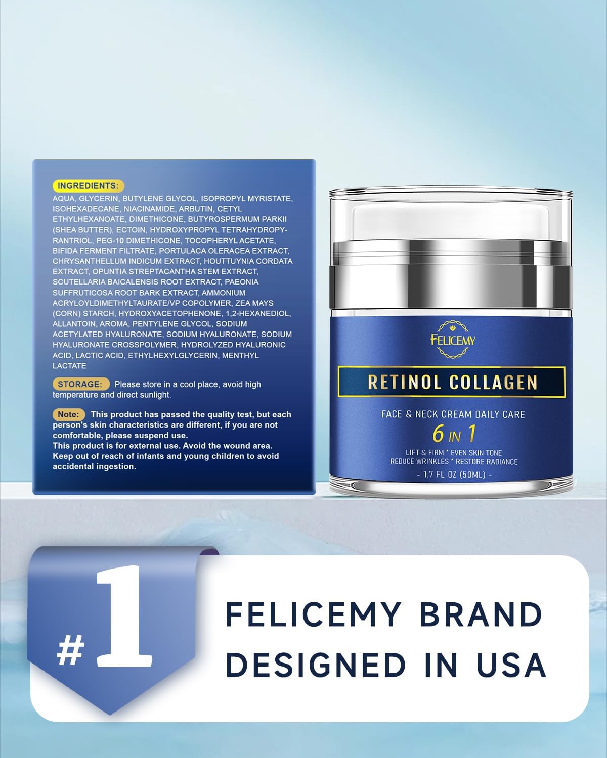 Retinol Face and Neck Cream with Collagen and Hyaluronic Acid 1.7 Fl Oz - Image 9