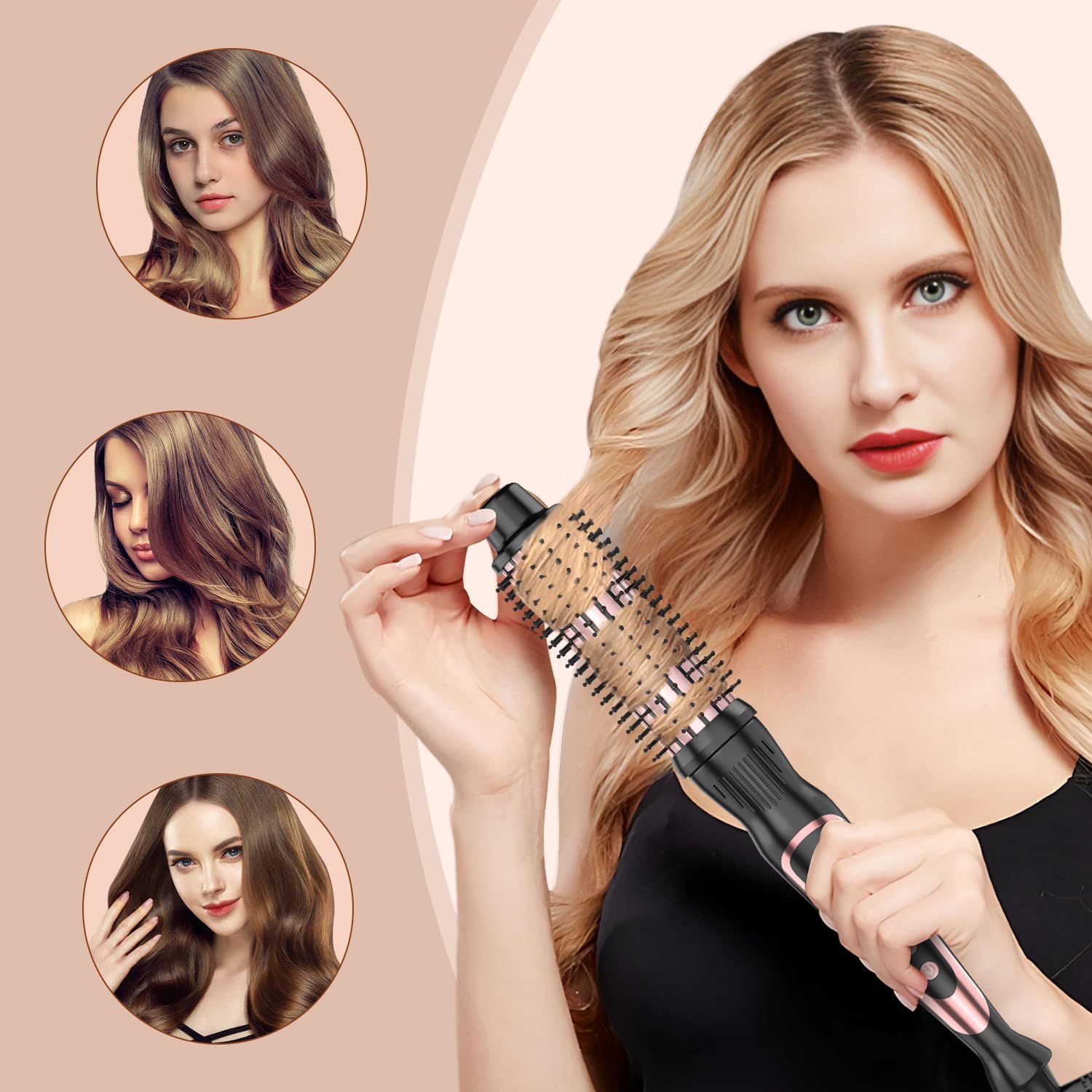 1.25 Inch Adjustable Temperature Heated Round Brush for Smooth Curls Travel-Friendly - Image 3