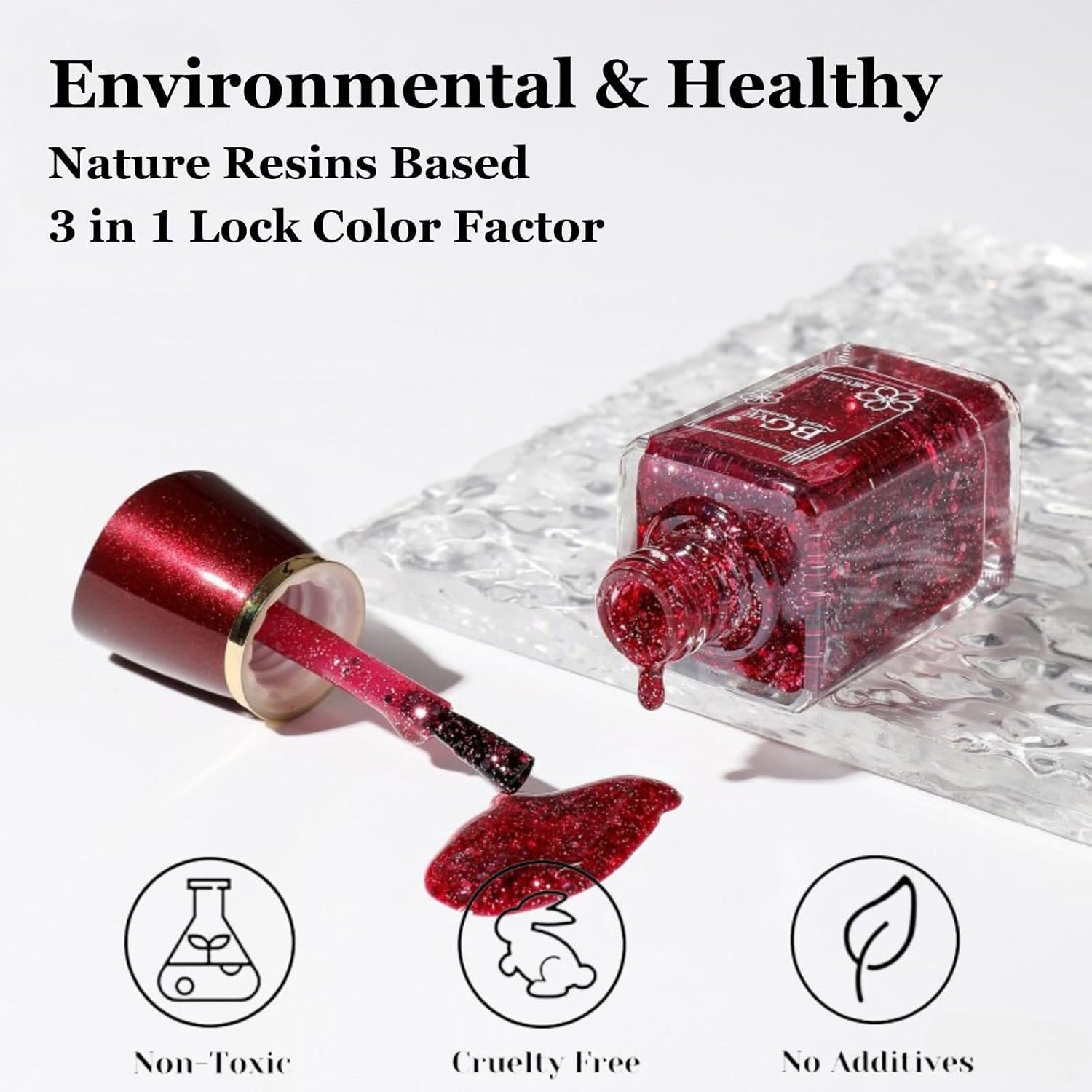 15ml Dark Burgundy Red Shimmer Nail Polish, Quick Dry Glitter Varnish for Nail Art - Image 5