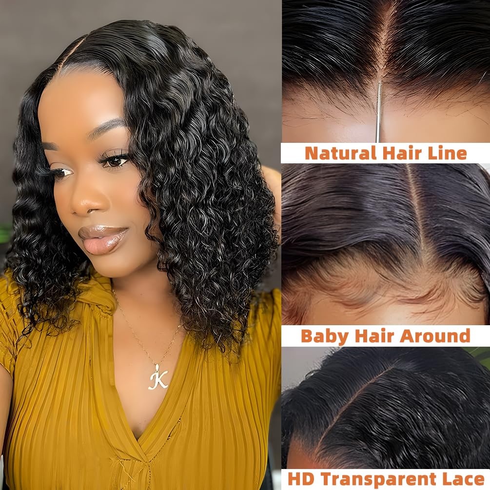 10 Inch Short Curly Deep Wave Glueless Human Hair Lace Front Wig for Women - Image 2