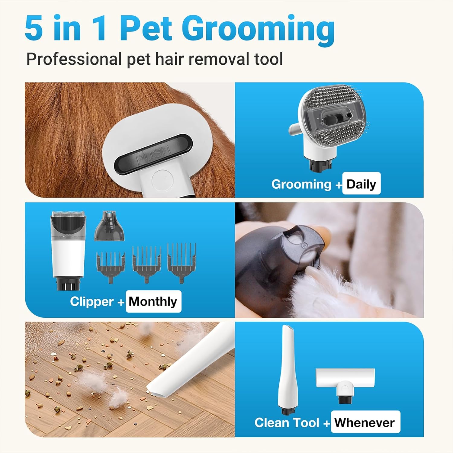 Cordless Dog Grooming Vacuum with 5 Tools, 2.2L Dust Cup, Low Noise for Home and Car - Image 5