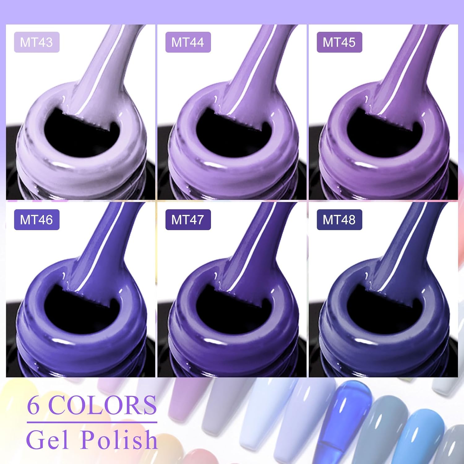 MTSSII 6-Color Gel Nail Polish Kit: Dark Blue, Teal, Navy, Lavender Shades - Image 3