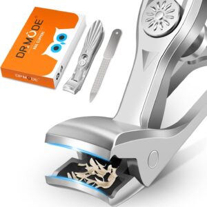 DRMODE Nail Clippers for Men Thick Nails, Angled Head Toe Nail Clippers for Thick Nails for Seniors, Wide Jaw Opening Toenail Clippers Heavy Duty Fingernail Clipper with Catcher Long Handle - Silver