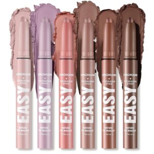 LANGMANNI Eyeshadow Stick, 6 PCS Waterproof Multi-Color Eyeshadow Pen Set, Creamy Long-Lasting Eye Makeup Kit, Natural & Shimmer Shades Contour Stick, Perfect Gifts For Women (#A)