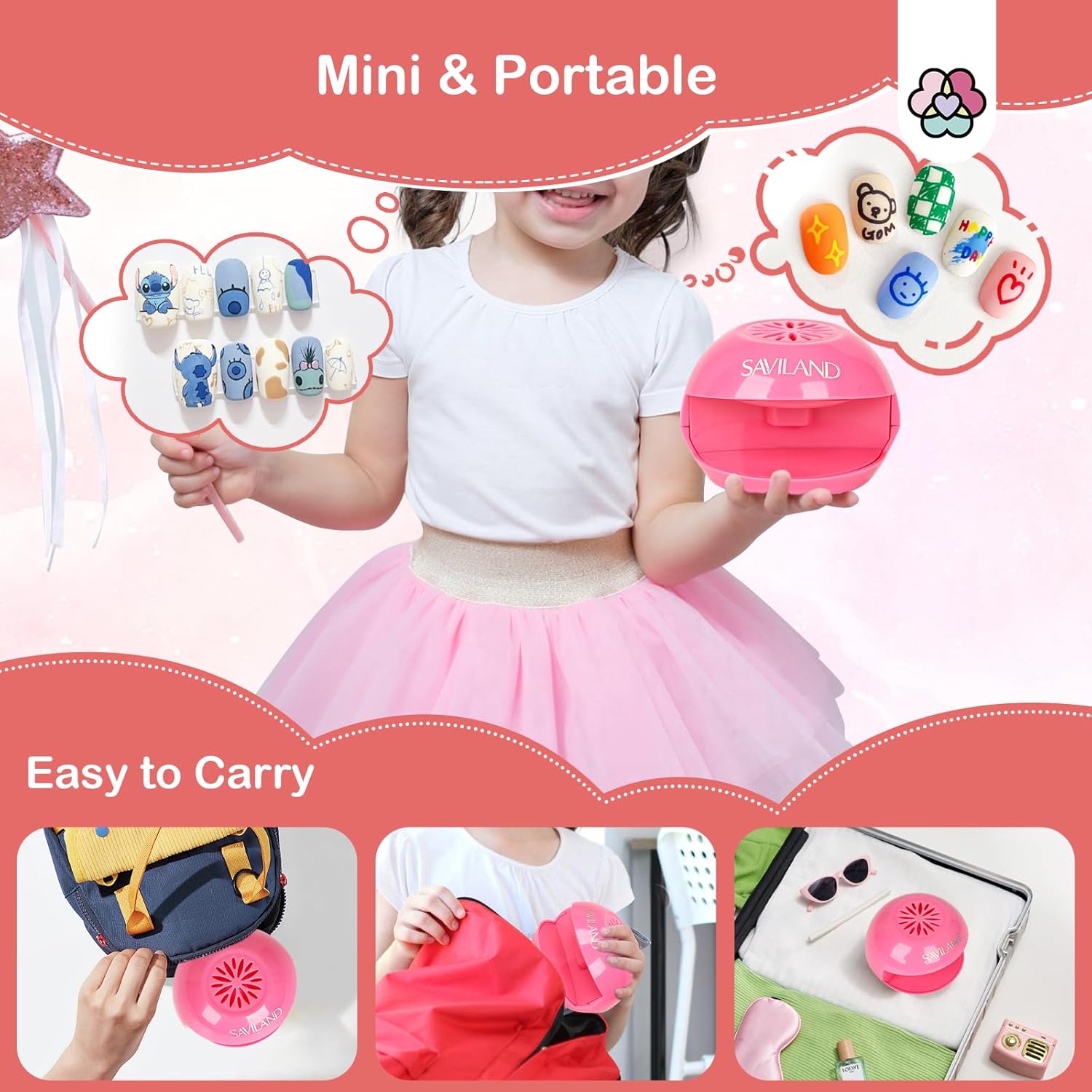 SAVILAND Mini Nail Dryer for Kids Quick Dry Regular Polish Perfect for Beginners 4 Lamps - Image 3