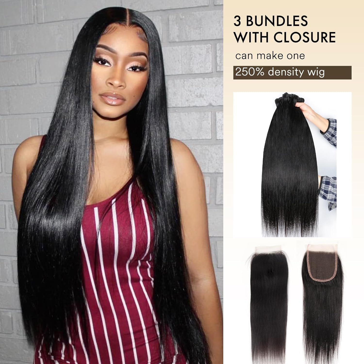 Virgin Brazilian Straight Human Hair Bundles 22 24 26 with 20 Inch 4x4 HD Lace Closure - Image 3