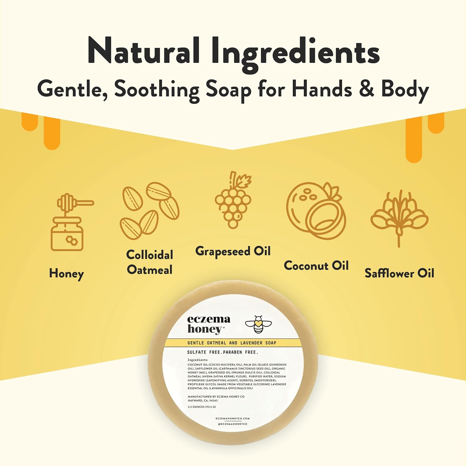 Eczema Honey Oatmeal Lavender Sensitive Skin Natural Soap Bar 3.3 Oz - Image 2
